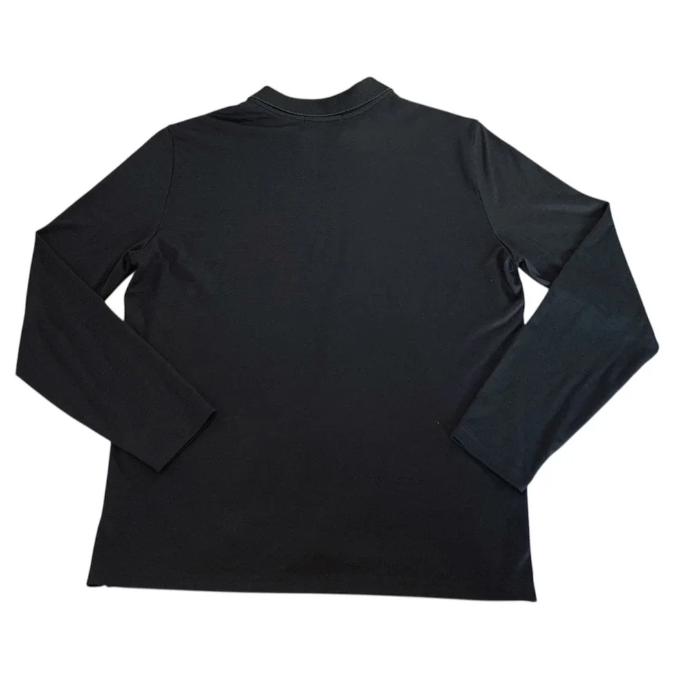 Robert Barakett Polo Shirt Men Large Black Long Sleeve Johnny Collar Minimalist